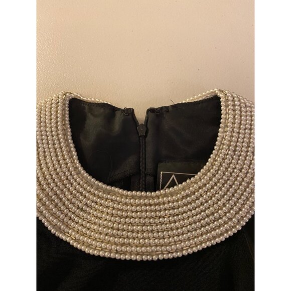 Vintage Alex Evenings Dress Formal Maxi Black Beaded Collar Sleeveless Size 6 - Picture 3 of 10